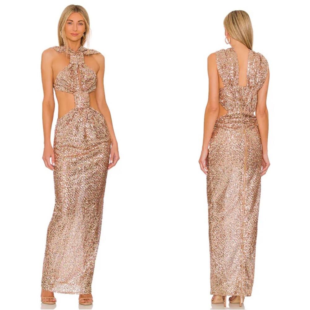 NWT Bronx and Banco SOL Elegant Gold Sequin Evening Gown - Picture 2 of 15